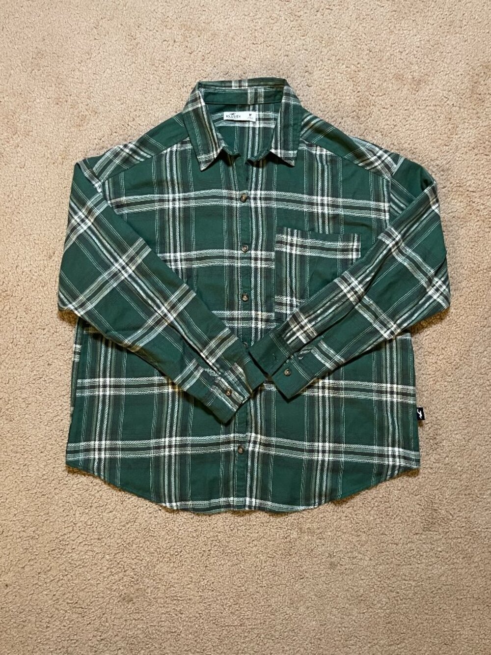 Hollister Emerald Green Easy Plaid Flannel Button-Through Shirt